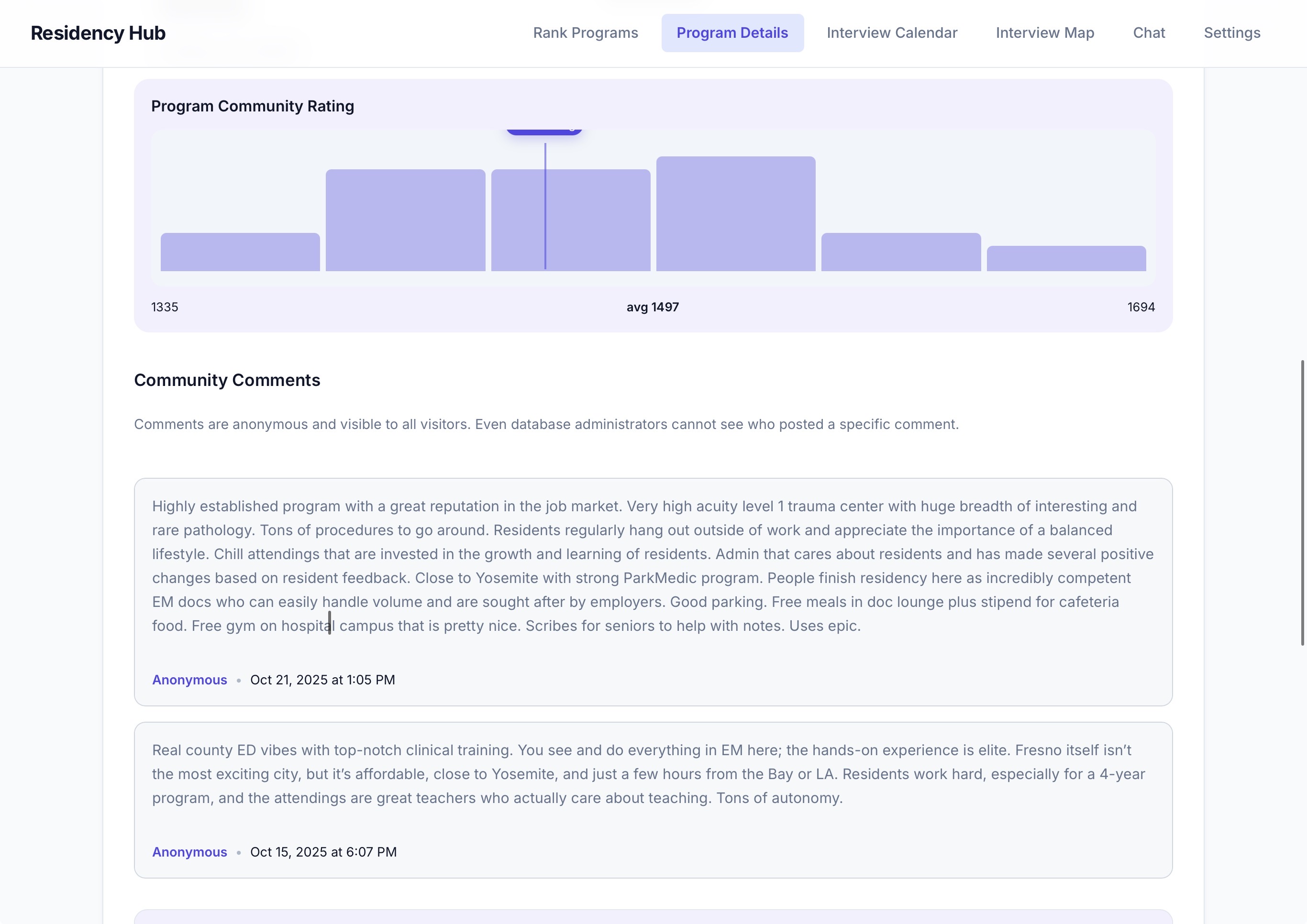 Screenshot of the Program Comparison tool
